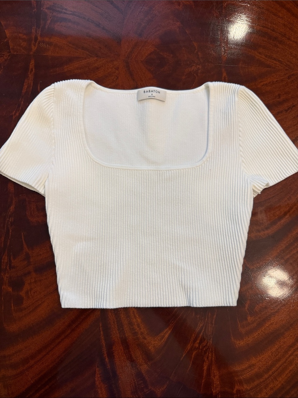 Babaton Cream Ribbed Square-Neck Crop Top